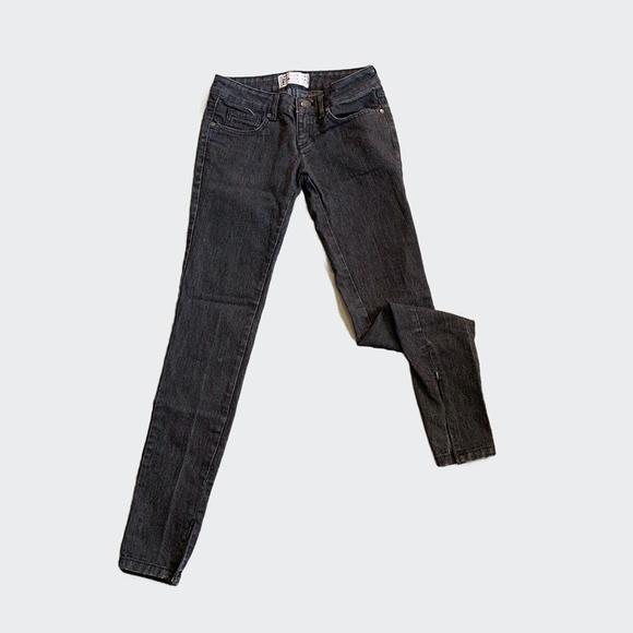 VINTAGE ZARA LOW CUT SKINNY JEANS DENIM RULES FADED BLACK ZIP DARK WASH - Picture 3 of 6